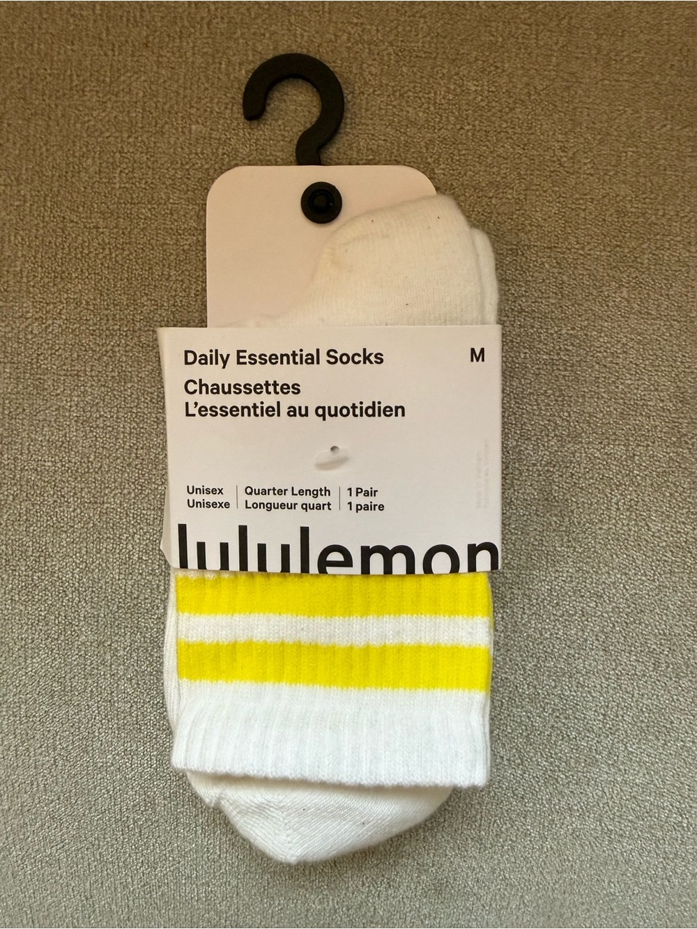 lululemon athletica Daily Essential Quarter Socks - White & Yellow Stripe